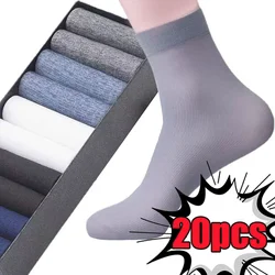 20 piezas-calcetines largos de seda de hielo para hombre, medias ultrafinas y transpirables, de fibra de bambú suave, color blanco y negro, para verano