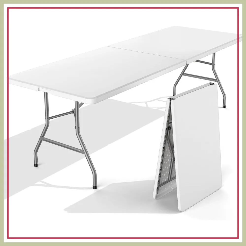 

8 FT Folding Picnic Table for Camping, Outdoor Dining, Party, Easy Fold and Store with Carrying Handle