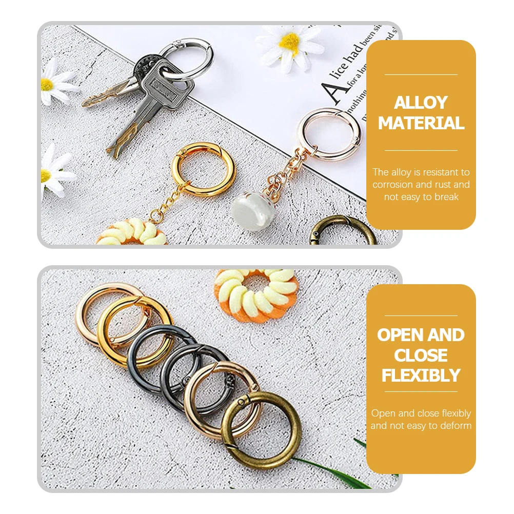 

18 Pcs Spring Collar Rings Metal O Ring Snap Buckles Clips Round Hooks Clasps Zinc Alloy Keyring Hook Purse Accessories Bag