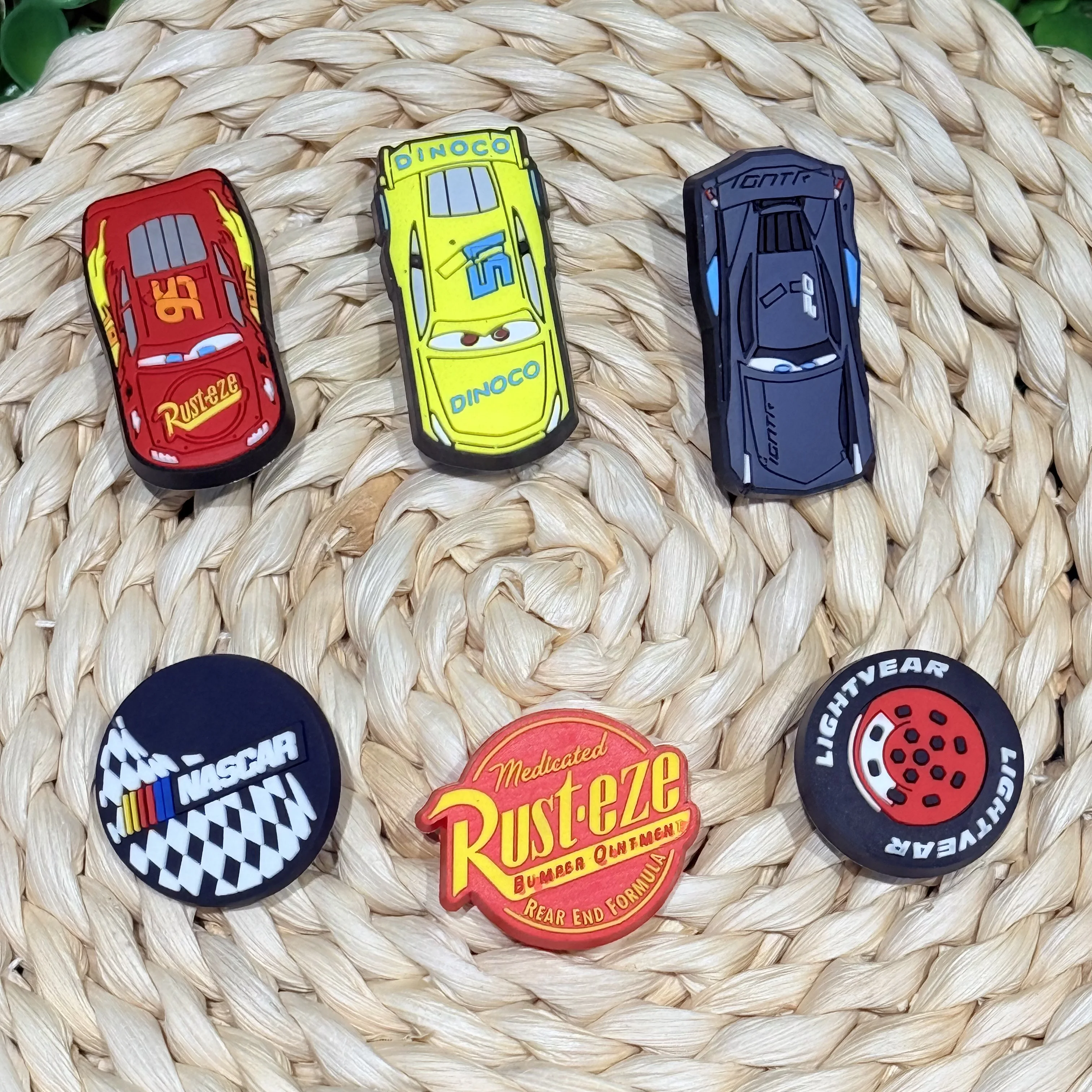 6Pcs Cartoon Cars Lightning McQueen PVC Shoe Buckle Charms Clog DIY Bracelet Sandal Shoes Decoration Accessories Holiday Present image 4