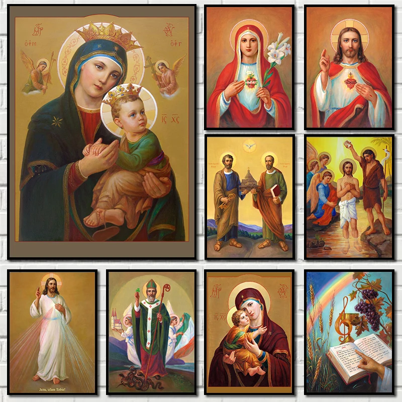 

Religion Series Jesus and Virgin Mary Canvas Painting Poster and Print Wall Art Pictures for Bedroom Living Room Home Decoration