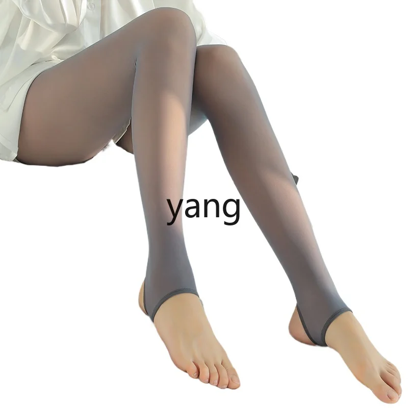 

Yjq gray skin-through pantyhose women's spring and autumn black skin-through high-waisted integrated outer leggings