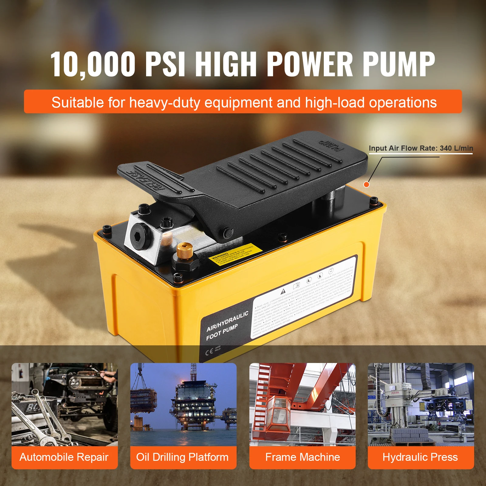 SucceBuy 10,000PSI Air ปั๊มไฮดรอลิก 0.42 Gal อ่างเก็บน้ําเหยียบเท้าปั๊มสําหรับซ่อมรถยนต์กรอบเครื่อง & เครื่องกดไฮดรอลิก