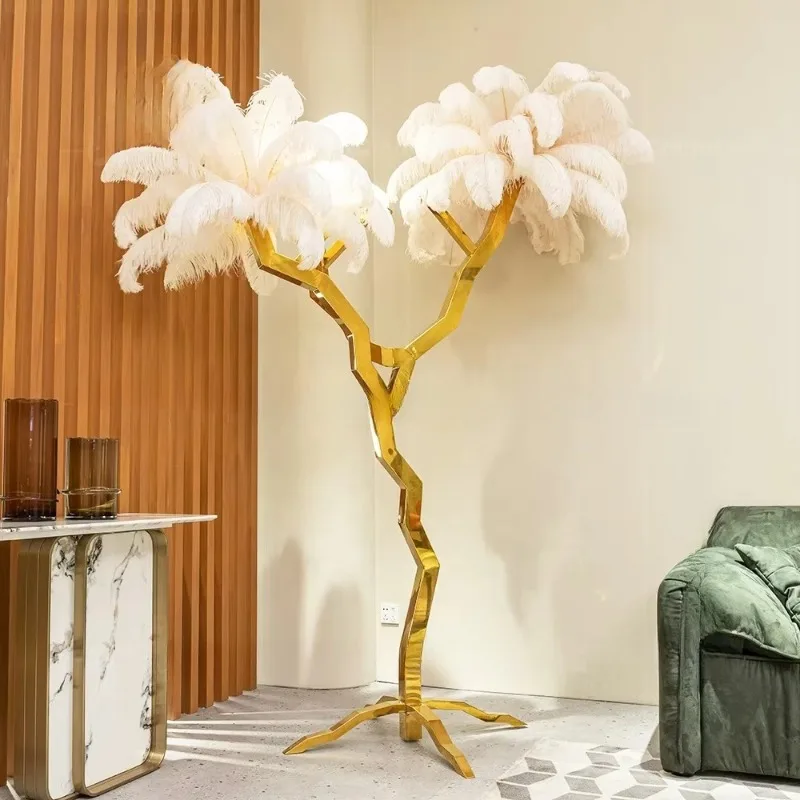 Family Party Holiday Wedding Decoration Feather Wedding Decoration Tree Gold Metal Stainless Steel Coconut Tree Interior
