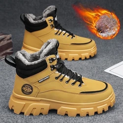 Stivali da uomo peluche 2024 inverno nuove scarpe da lavoro stringate con suola spessa alla moda stivali corti in cotone caldo a prova di freddo Botas Para Hombre