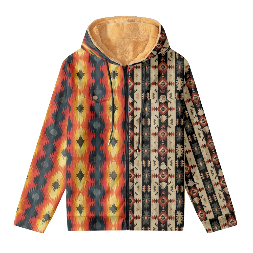 Casual winter plus size jacket with unique print design, versatile basic style and plush lining for warmth in winter