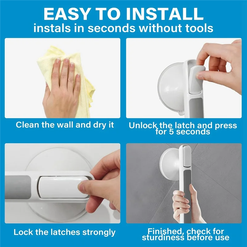 AB15-Tub and Shawer Grab Bars، مكون من قطعتين من مقابض الأكواب الشفط، مقابض دش شديدة التحمل قابلة للإزالة، باللون الأبيض