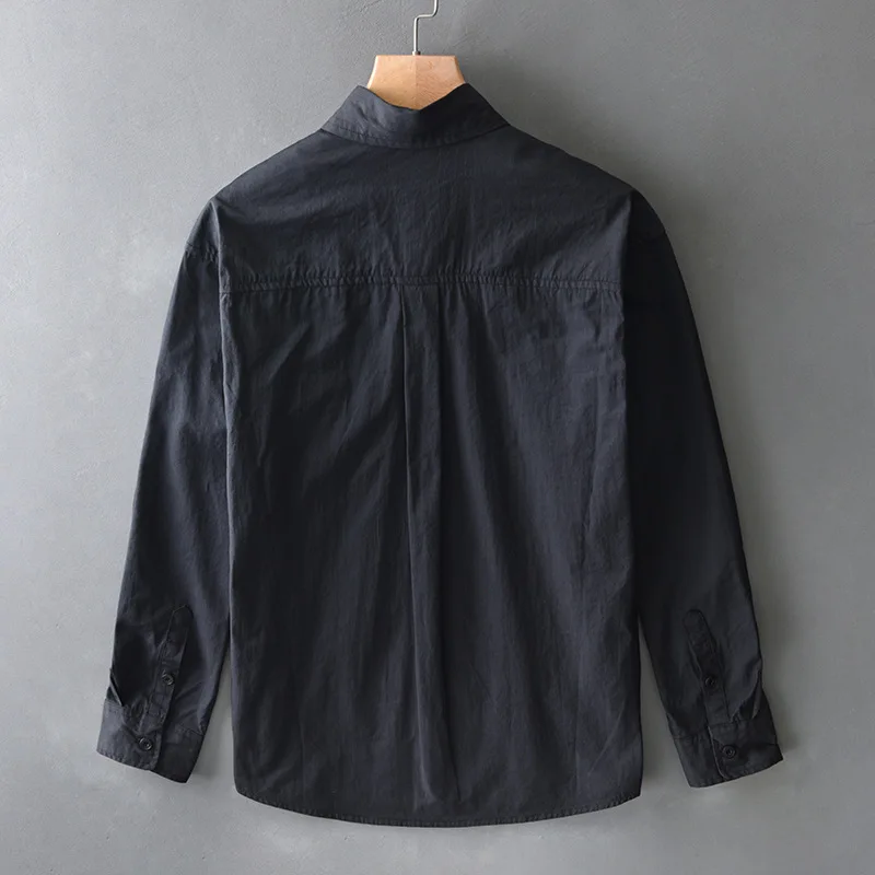 Cargo overhemd met voorzak, heren, lange mouwen, lente- en herfststijl, retro reversoverhemd, losse casual jas