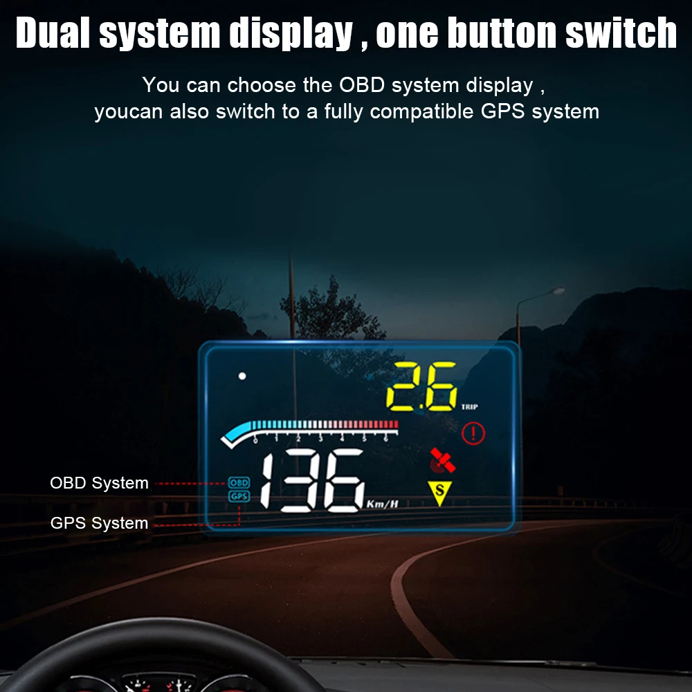 RPM Obd + GPS السرعة الزائدة إنذار الأمن الجهد نظام مزدوج الزجاج الأمامي سرعة درجة حرارة الماء العارض 3.5 "الرأس يصل العرض M17 HUD