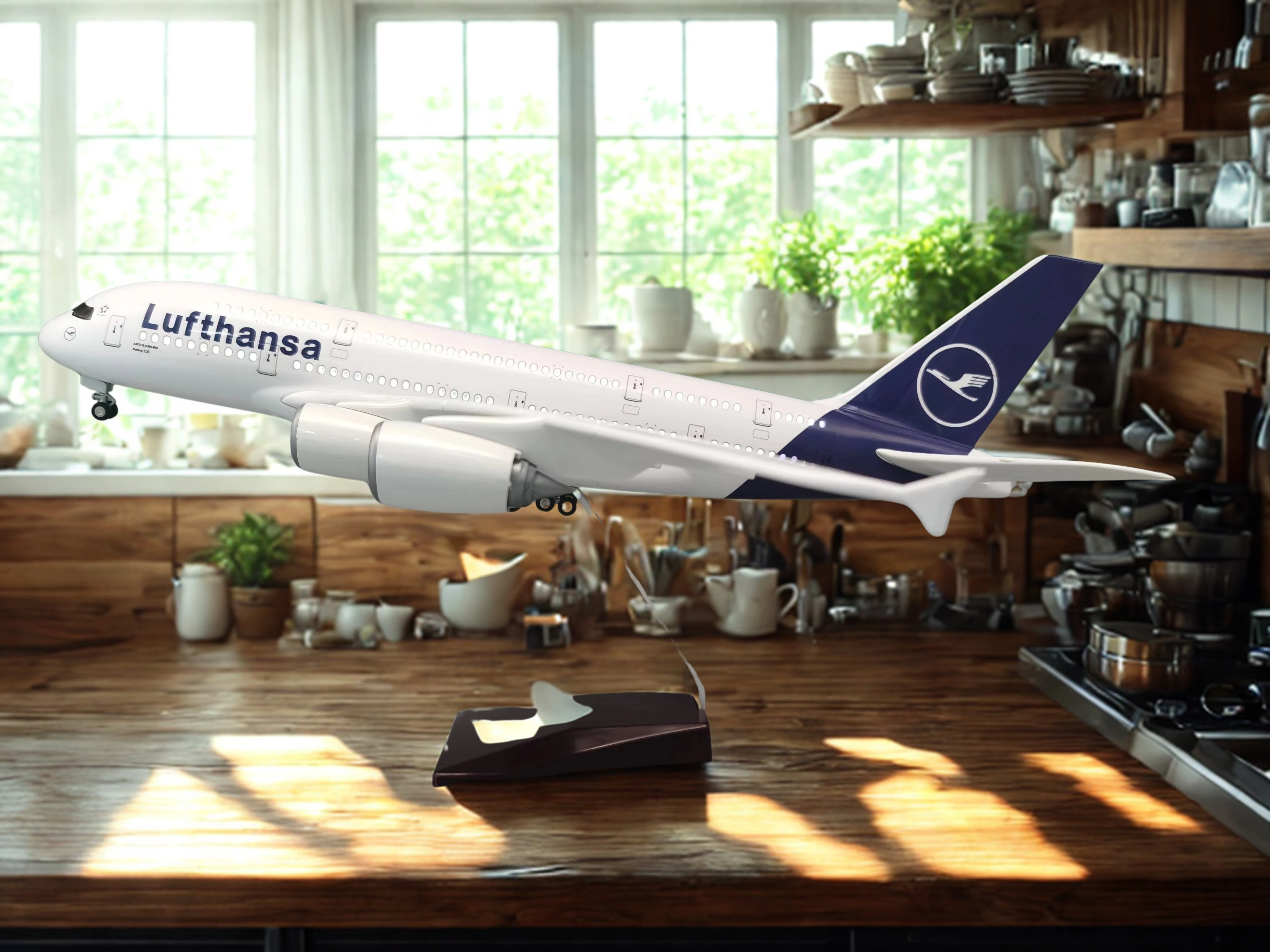 

Anniversary House Decor A380 New Lufthansa Airlines 47cm Scale Model Aircraft Led Light Die-Casting Machine Collected Accessorie