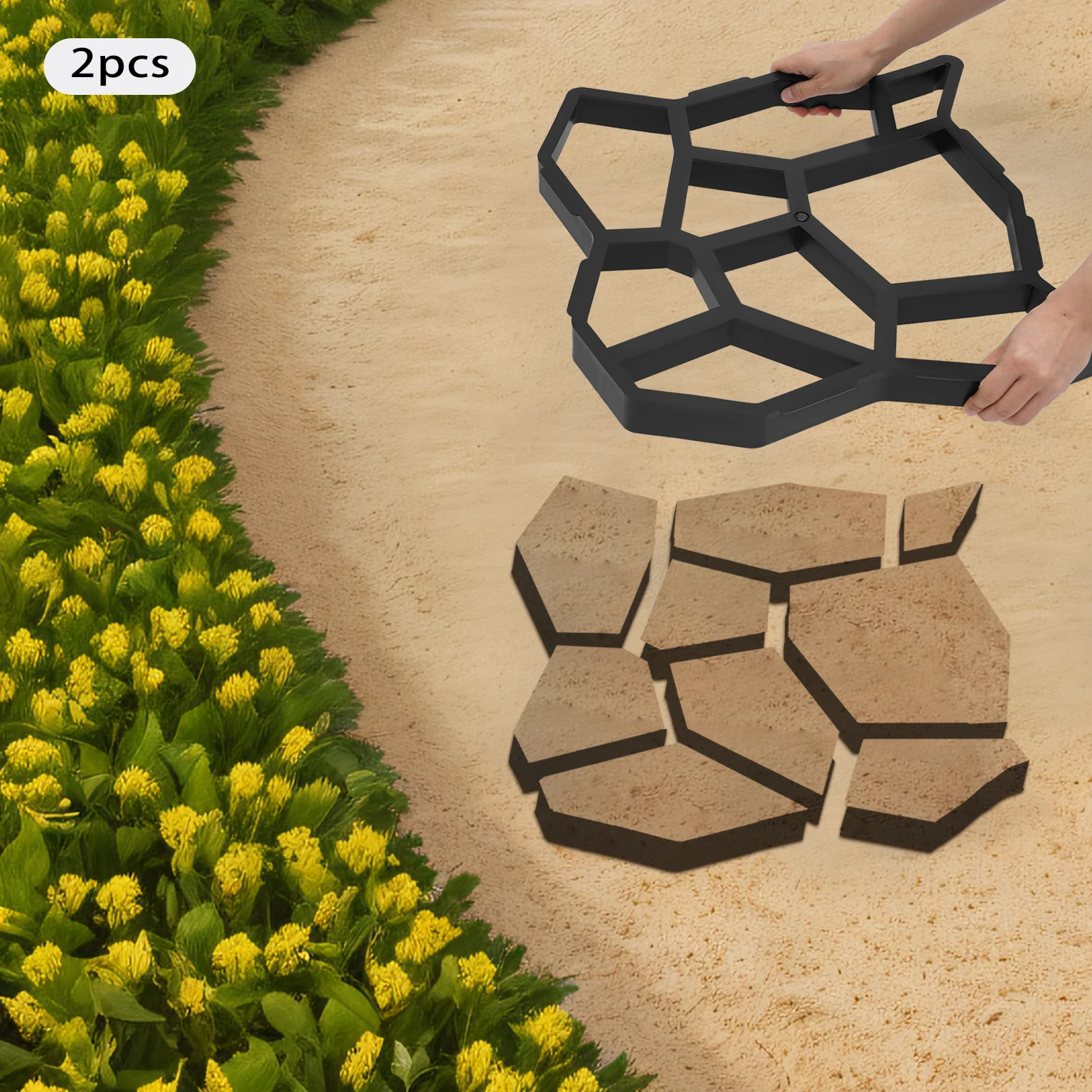 Imagen 3: 2 paquetes de moldes de hormigón para pavimento, pavimentación, 50x50cm, para patio, entrada, acera, impresión de pasarela DIY