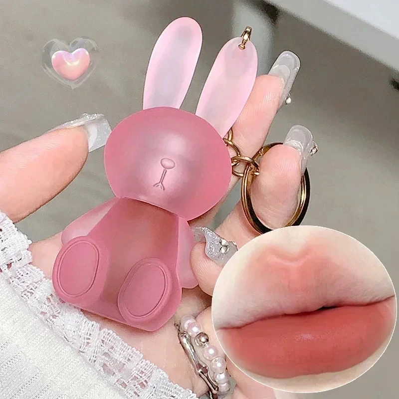 Cute Rabbit Matte Velvet Lip Glaze Summer Lovely Bunny portachiavi Lip Mud Matte Texture rossetto rosa rosso Lip Gloss Tint Cosmetic