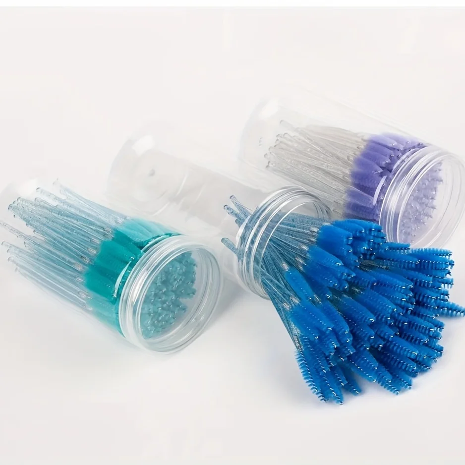 Spazzole per ciglia da 100 pezzi con contenitore: bacchette per mascara, spazzole per sopracciglia e pettine per ciglia per estensioni delle ciglia e applicazione del trucco
