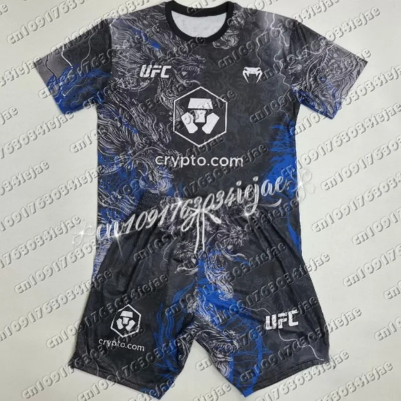 

UFC мужские боевые шорты с короткими рукавами, тренировочный комплект, красный и черный камуфляжный модный комплект в боевом стиле