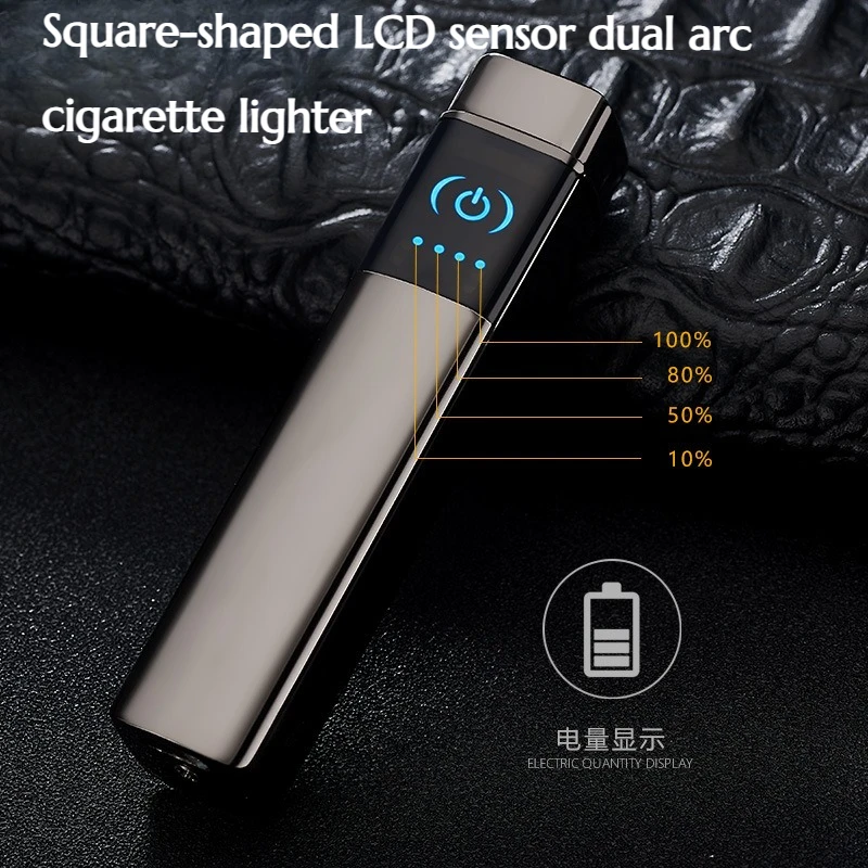 Square-shaped LCD Sensor Dual Arc Cigarette Lighter with USB Charging Wind-proof Lighter High-end men Cigarette Accessories