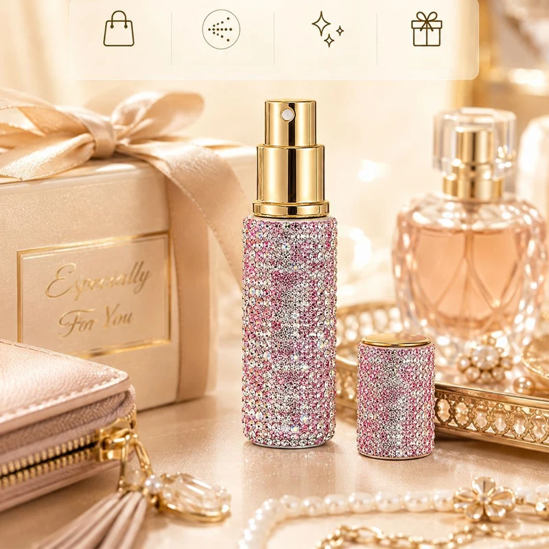 10ml Refillable Rhinestone Perfume Spray Bottle Portable Storage Empty Bottle Travel Mini Fragrance Dispenser for Women