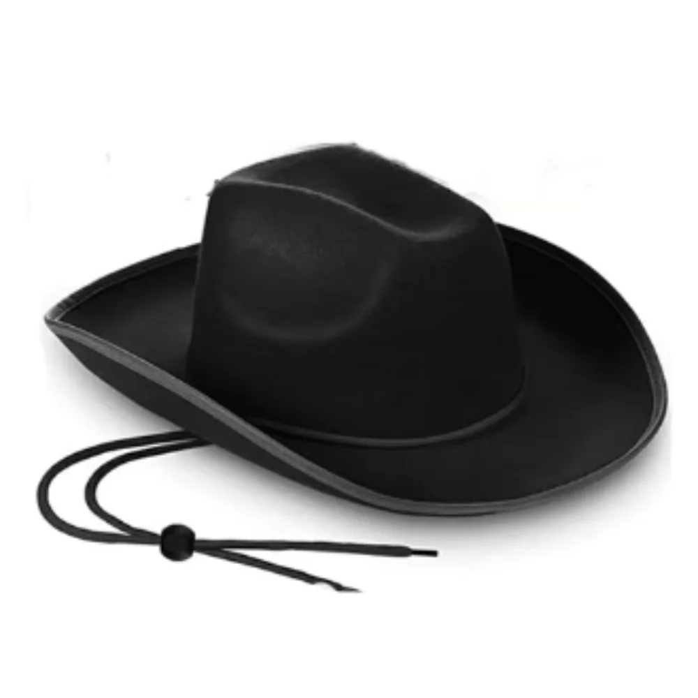 PESENAR This is a cool black cowboy party double set, including a cowboy hat, handkerchief, and heart-shaped sunglasses.