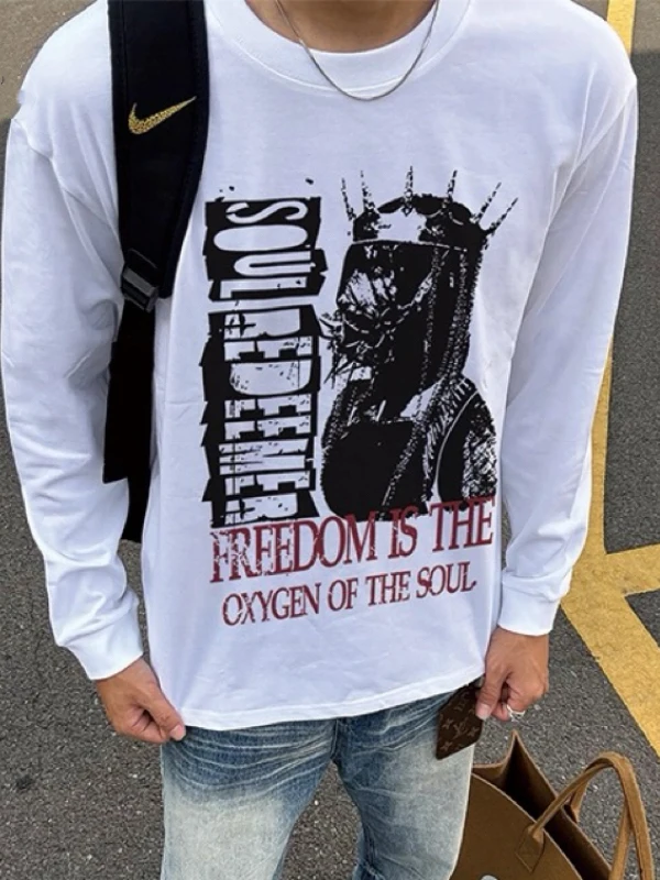 

Wu Jiaxuan CR Soul Redeemer Punk Ro Men's Women's Couple American Street Long Sve T-irt Trendy Breathable Cotton rou...