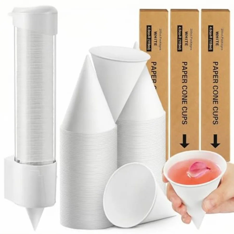 

600 Pcs 4 oz Snow Cone Cups Paper Thicken Disposable with 1 Cups Dispenser Pull Type Wall Mount Cup Holder Paper for Restaurant