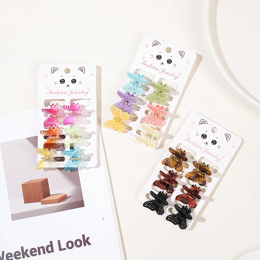 6Pcs Small 3cm Plastic Multi-color Butterfly Claw Clip Mini Hairpin Hair Clip Hair Accessories for Girls and Women Styling Braid