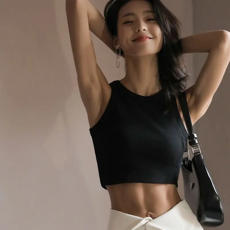 Women's 2026 Summer American Sporty Cropped Racerback Tank Top Slim Fit Lightweight Yoga Running Unpadded Side Coverage Top Y2K