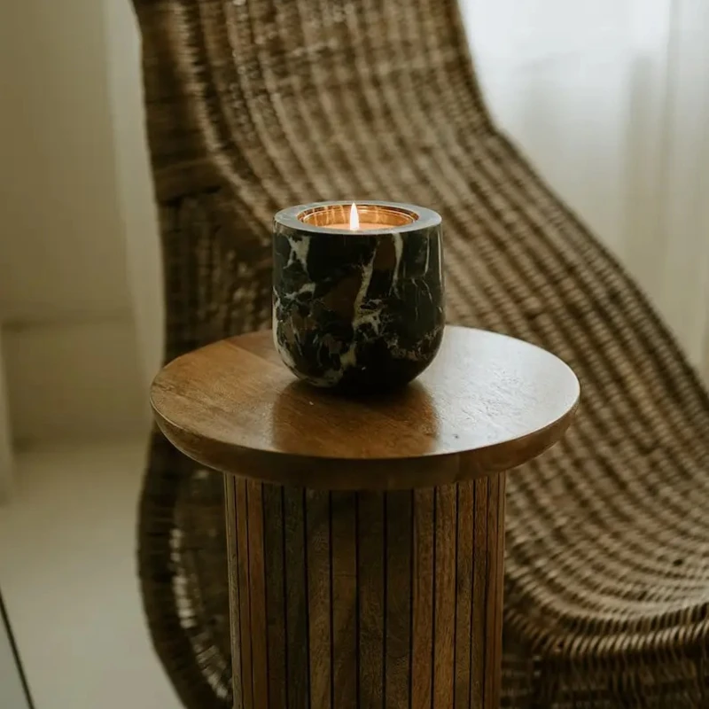 D115x115mmPortoro Marble Refillable Luxury Candle Home Decor Stone Candle Container Aesthetic Decor Interior Design Housewarming
