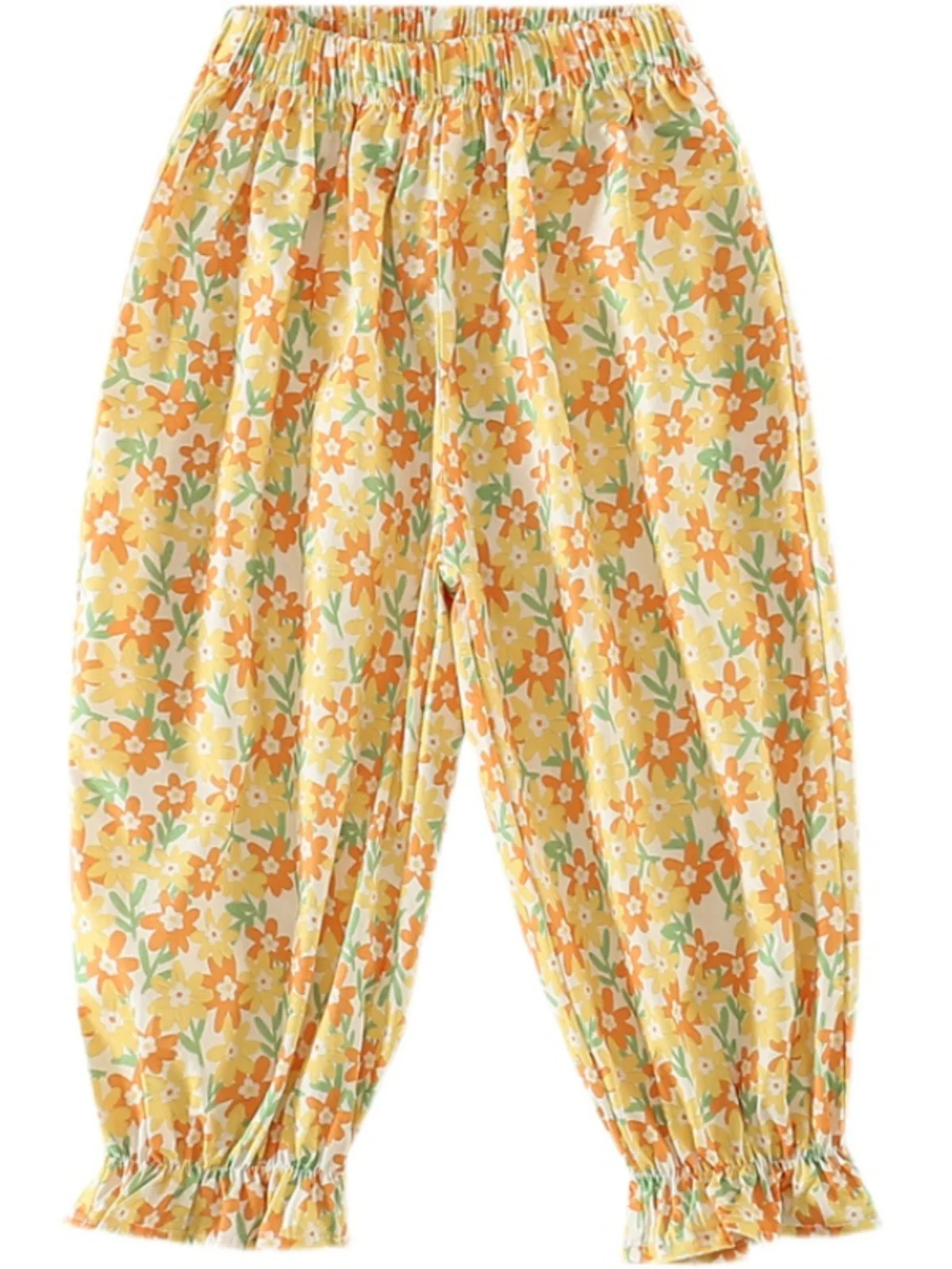 Verão anti-mosquito suave bolinhas floral meninas calças soltas bebê lanterna calças casuais calças compridas para idades de 7 e sob