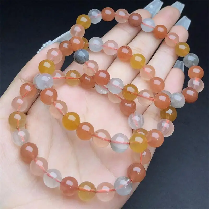 8MM Natural Colored Rabbit Hair Quartz Bracelet Fashion Reiki Gemstone Round Beads Jewelry Couple Holiday Gift 1PCS