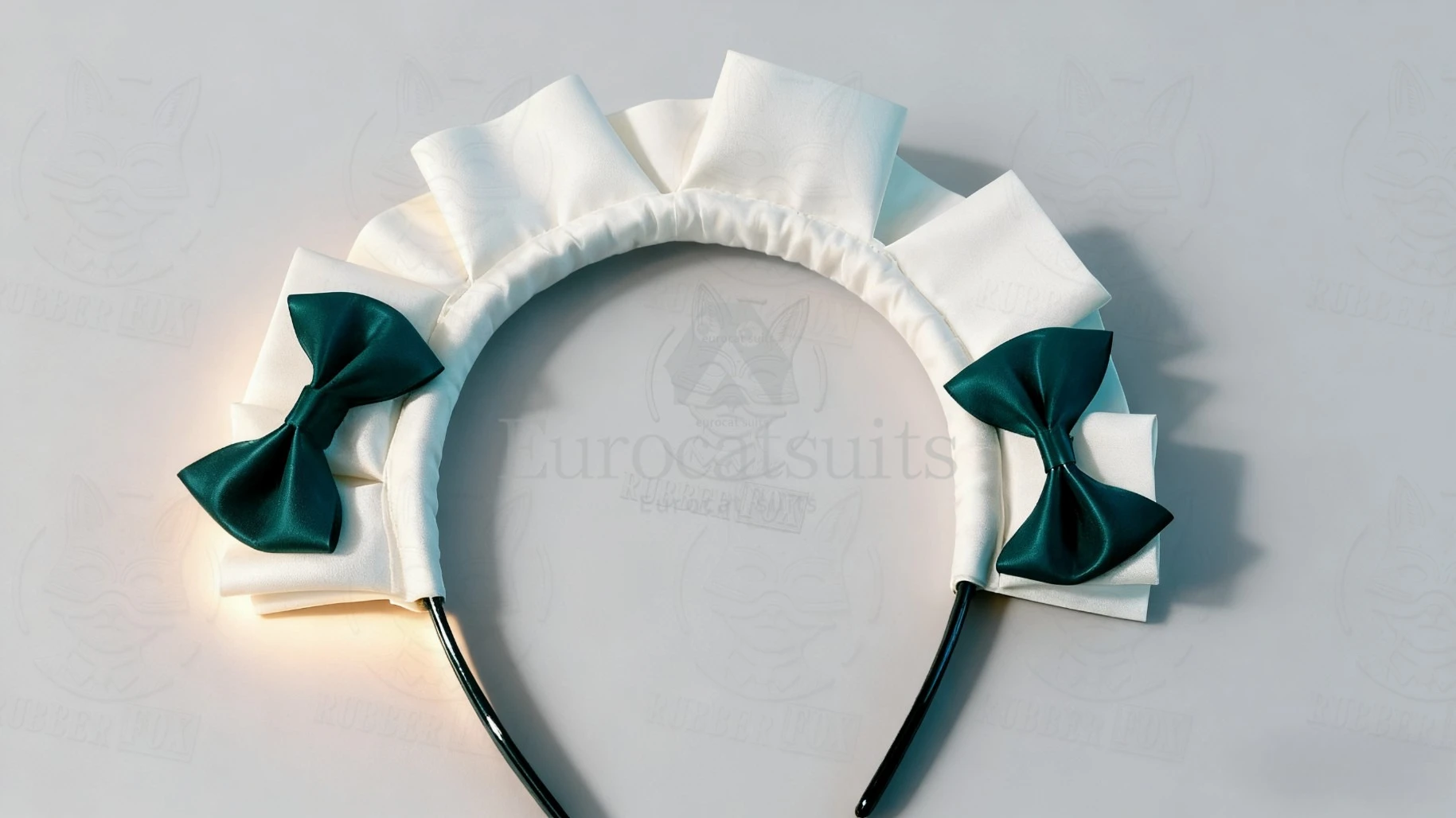 Diadema de látex de goma a la moda, volantes blancos, lazos verdes oscuros, accesorio bonito, moda cosplay personalizada