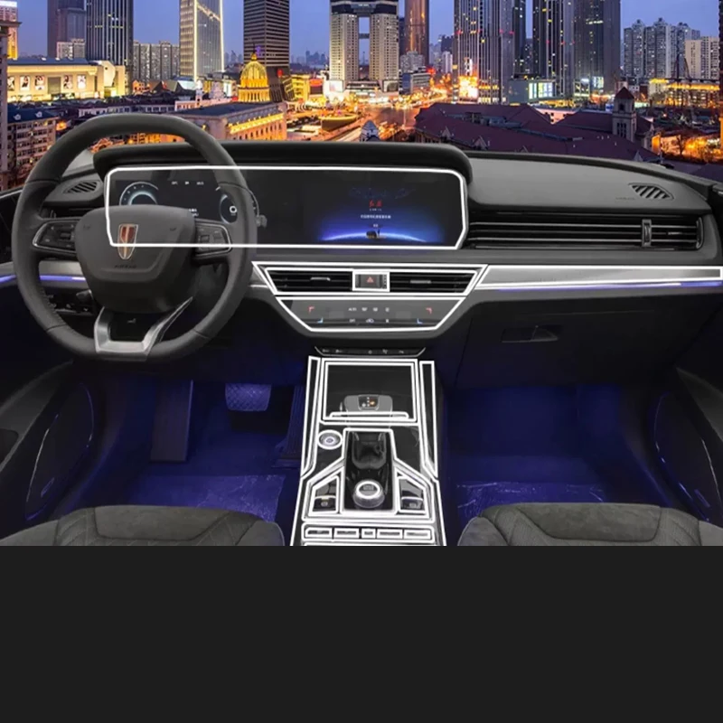 Tpu Protective Film for Hongqi HS5 2019-2022 Car Interior Stickers Center Console Touch Screen Gear Door Panel Car Accessories