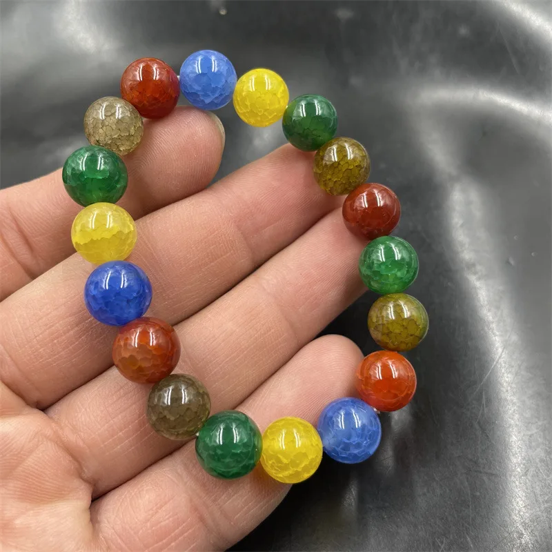 10mm Colorful Multi-Pearl Jade Pattern Agate Round Bead Bracelet