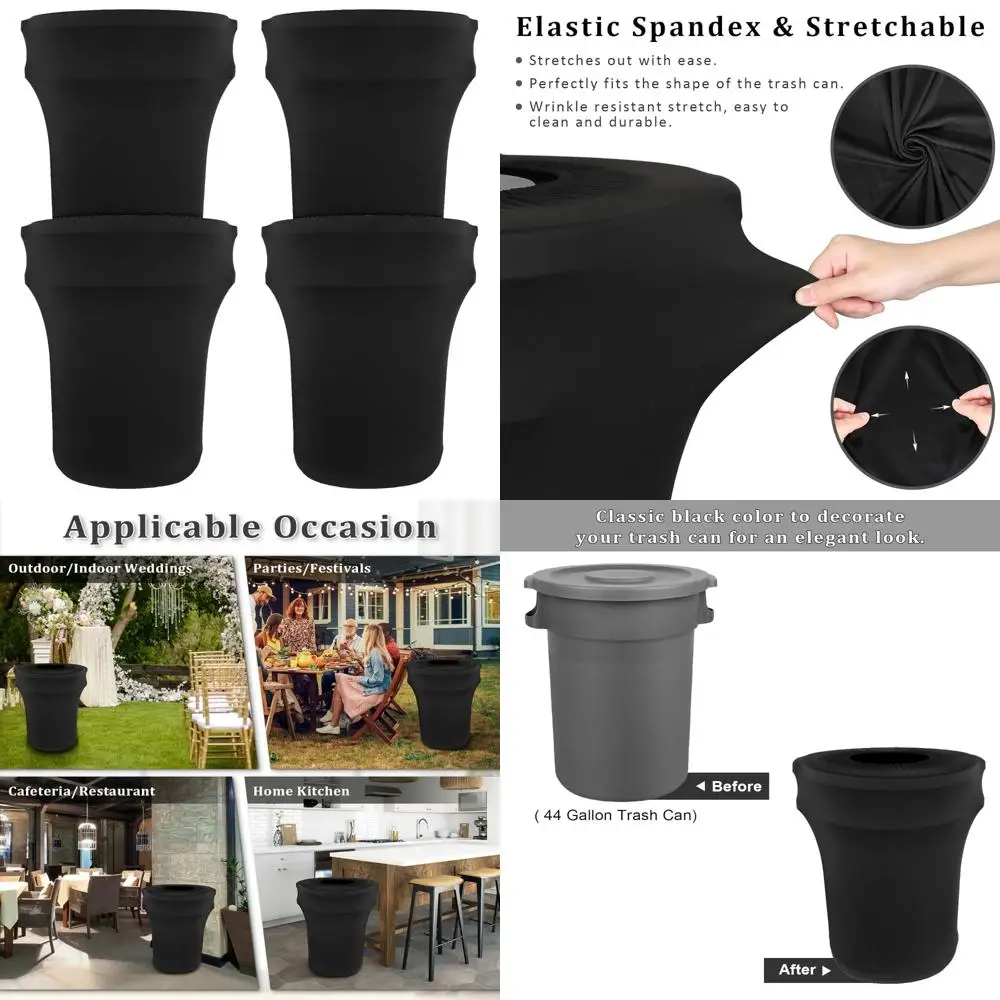 

Round Outdoor Stretch Spandex Trash Can Covers, 4 Pack Fitted Waste Container Covers for Weddings and Events