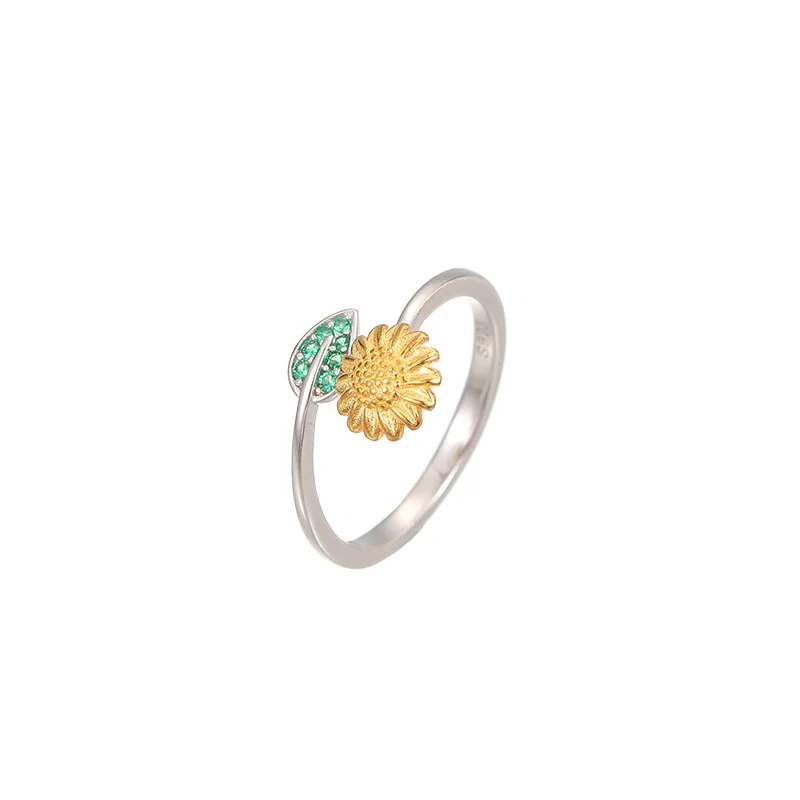 

S925 Silver Rotatable Sunflower Ring Female Daisy Index Finger Personality Ring