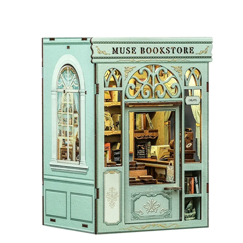 

CuteBee 2025 Новинка BJAA201: Набор для сборки 3D-пазла «Книжный уголок» из дерева, миниатюрный домик, набор для творчества DIY