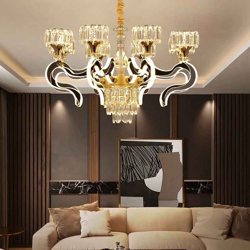 LED Hanging Lamp Tricolor Light Dimmer 220v Pendant Light Lifter Remote Control Gold Crystal Chandelier 30W