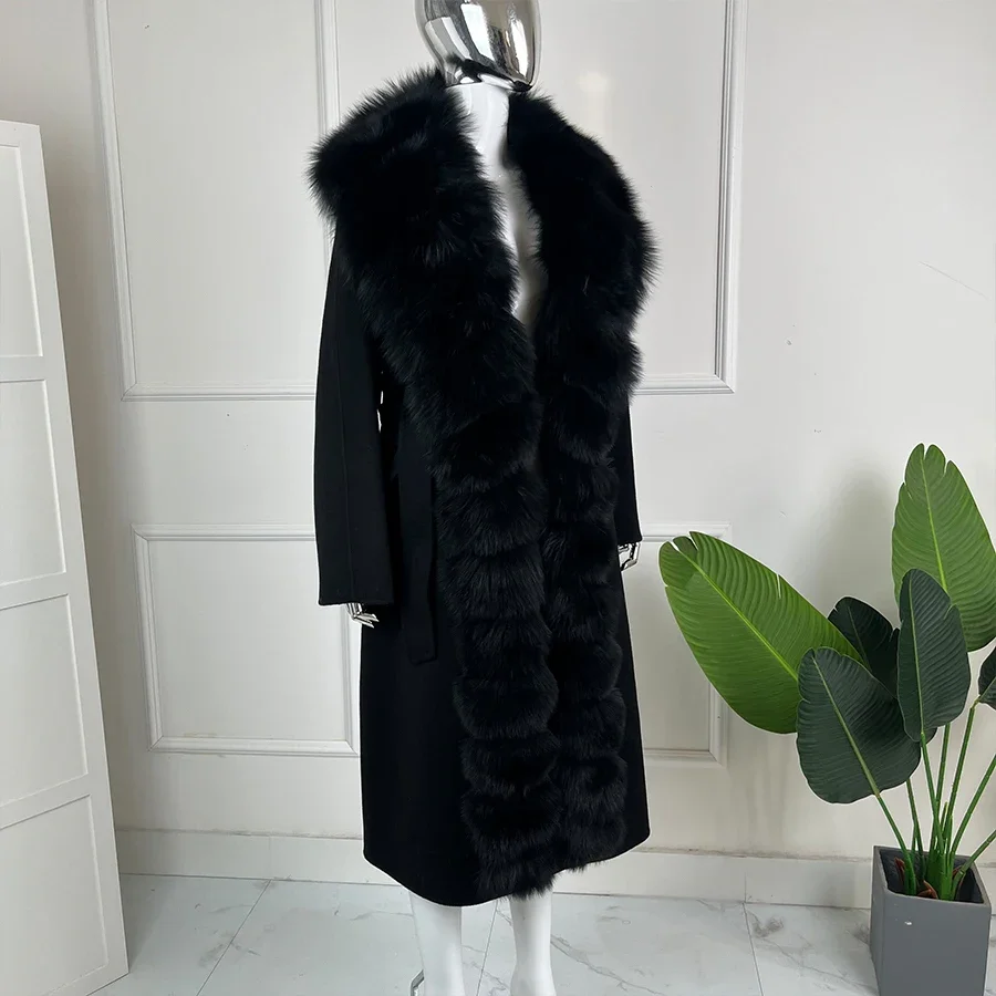 معاطف فرو الثعلب الطبيعي الكشمير الصوف الفراء سترة الكشمير الشتاء معطف الفرو الحقيقي الخريف سيدة عالية الشارع ملابس خارجية