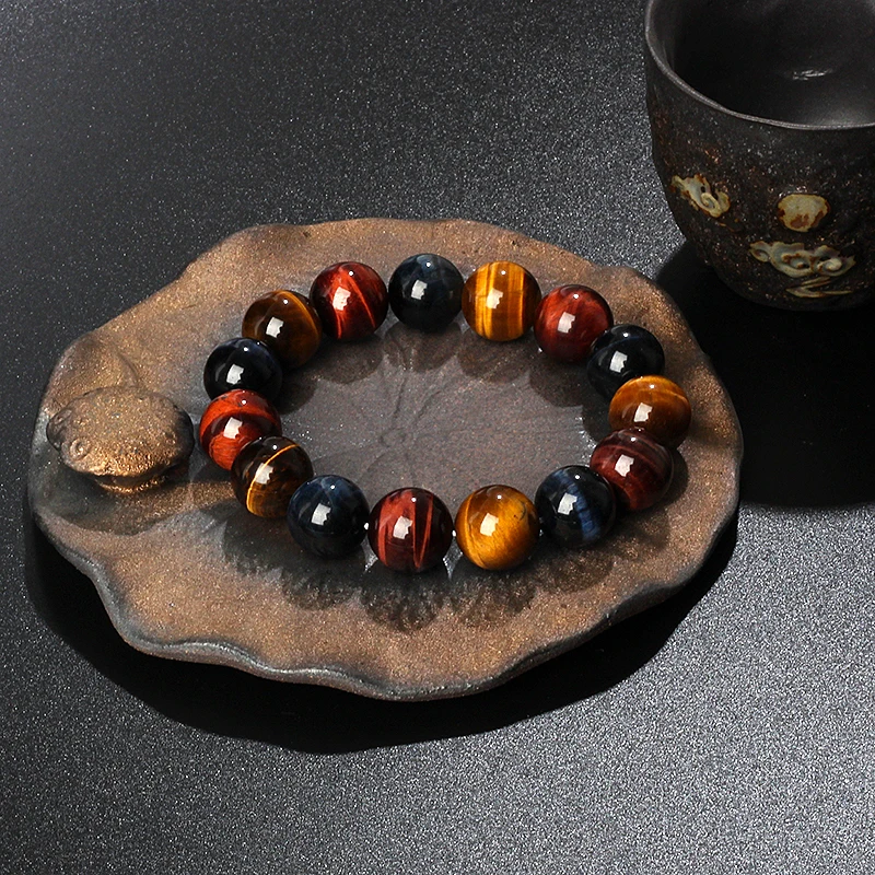 Original Lightning 6-16mm colorful Tiger Eyes Beads Bracelet Men Charm Natural Stone Braslet For Man Handmade Jewelry Pulseras