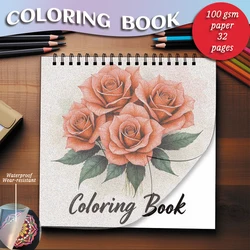 Coloring Book - 7.87x 7.87 inches 32 pages of beautiful flower coloring book - perfect for soothing, doodling, holiday party fav