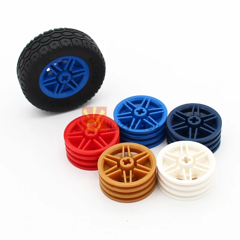 MOC Bricks Technology Wheel 30mm D. x 14mm with Tire 43.2 x 14 Offset Tread Compatible 56904 56898 15413 Building Brick Car Toys