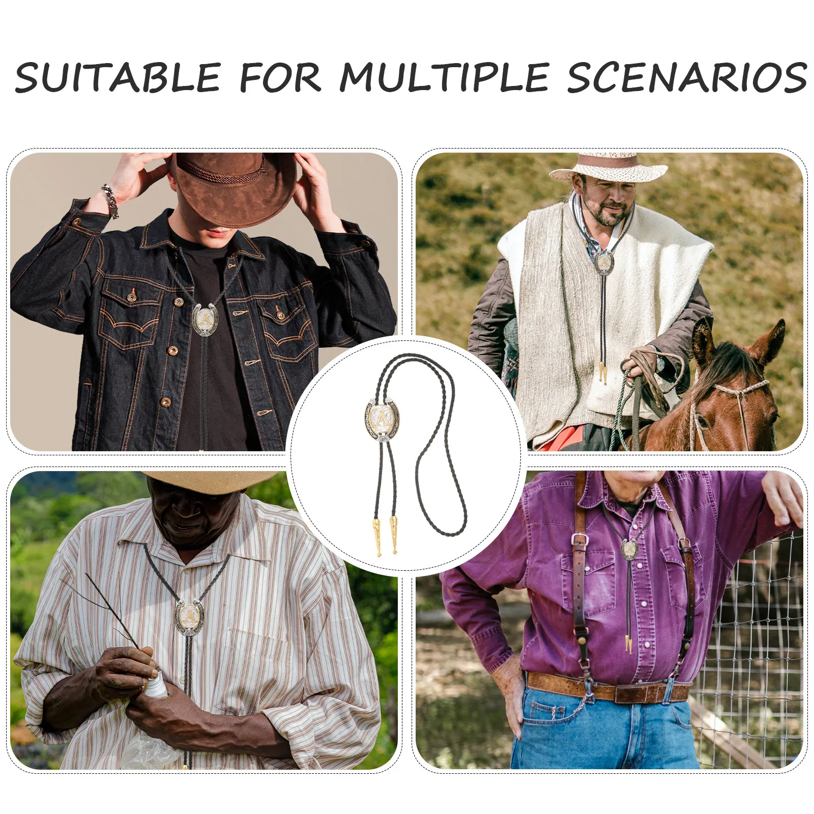 

Регулируемый винтажный галстук-боло в западном стиле с металлическим зажимом для мужчин и женщин, модный изысканный аксессуар, ковбойский воротник