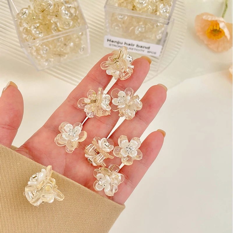 Mini Sweet Cool Flower Hair Claw Girl Small Transparent Crystal Hairclip Buttons Hairpin Headdress Children Kids Accessories