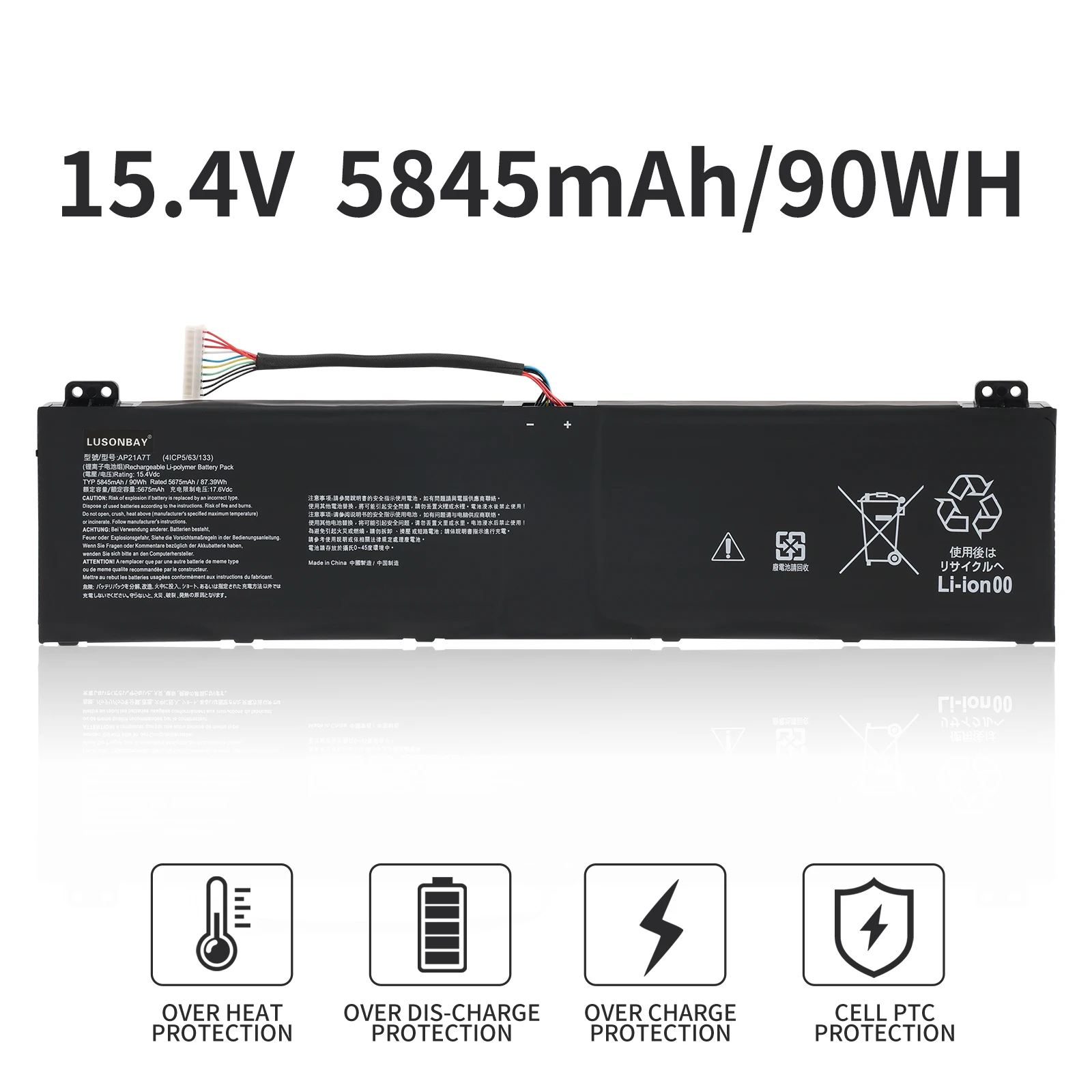 LUSONBAY AP21A5T AP21A7T AP21A8T Laptop Battery For Acer Nitro 5 AN517-55,Predator Helios 300 PH317,PH315-55-72J4 15.4V 90WH