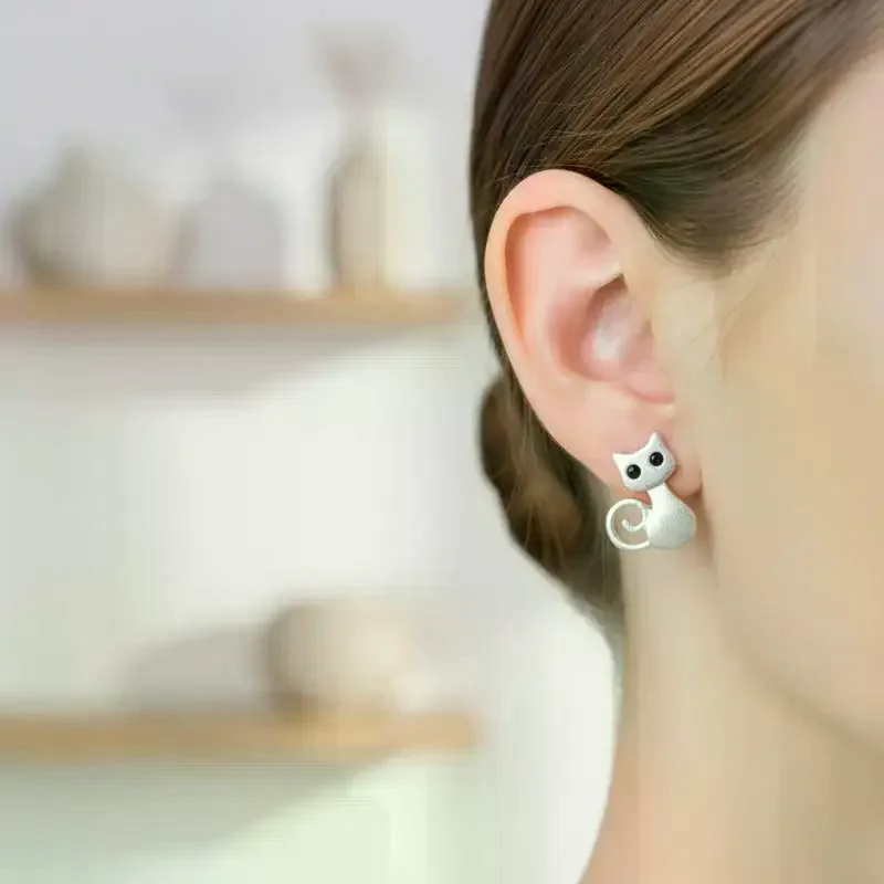 Fashion Black Eyes Crystal Cat Women Stud Earrings Nickel Free Jewelry for Anniversaries Birthday Gift for Her