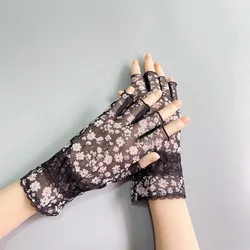 Sexy Lace Thin Transparent Ice Silk SunScreen Half Finger Gloves Soft Breathable Net Yarn Women Performance Party Elasticity