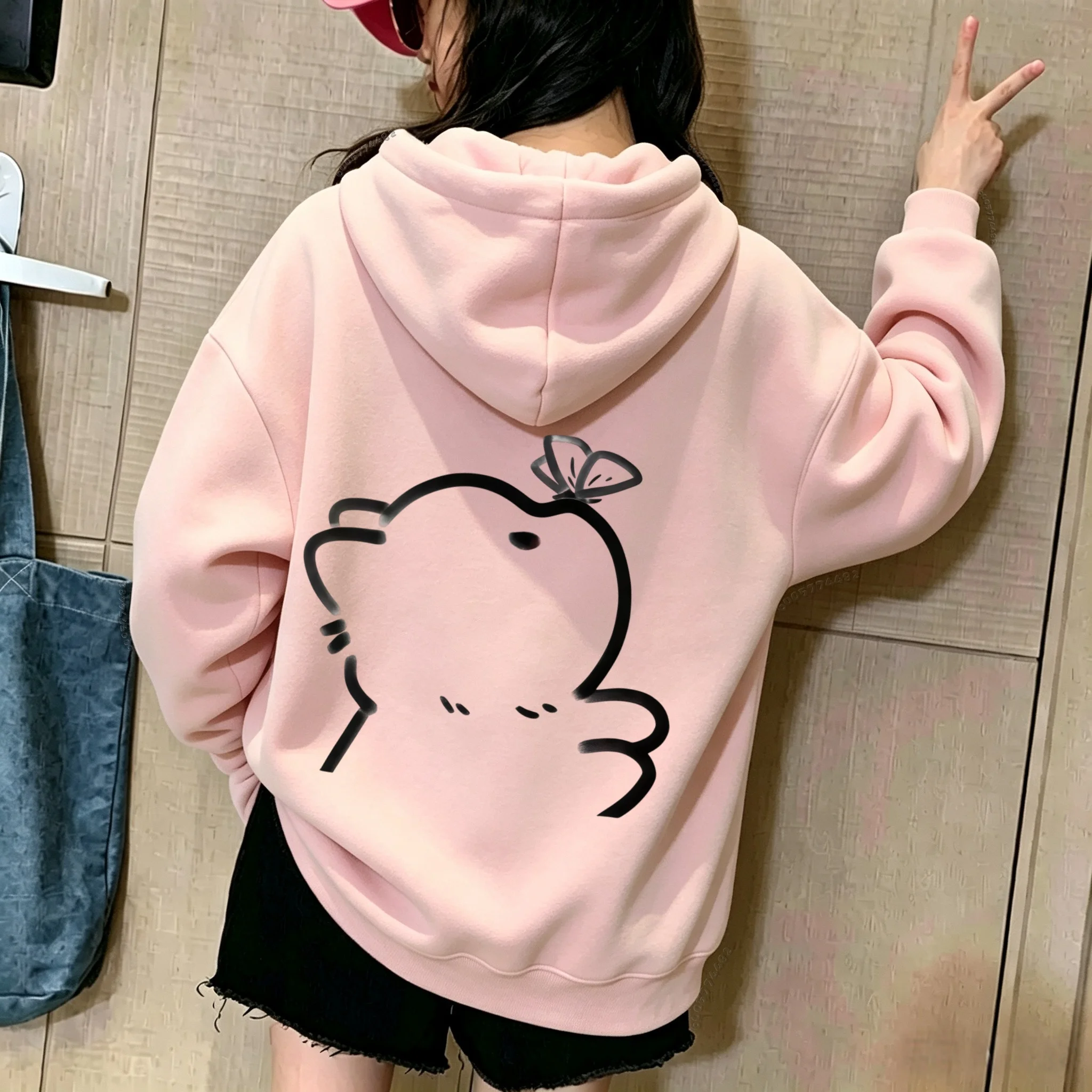 Fun Line Cats Catching Butterflies Patterned Print Children's Hooded Sweatshirt-Loose-Fitting Casual Pullover for Boys and Girls