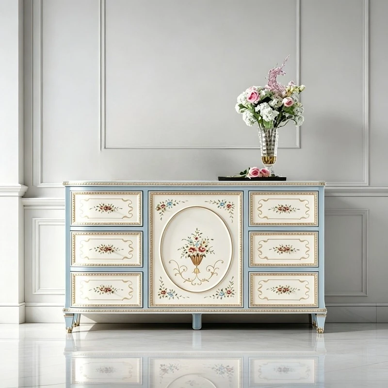 Retro solid wood painted entrance cabinet, living room storage cabinet, multi-functional locker