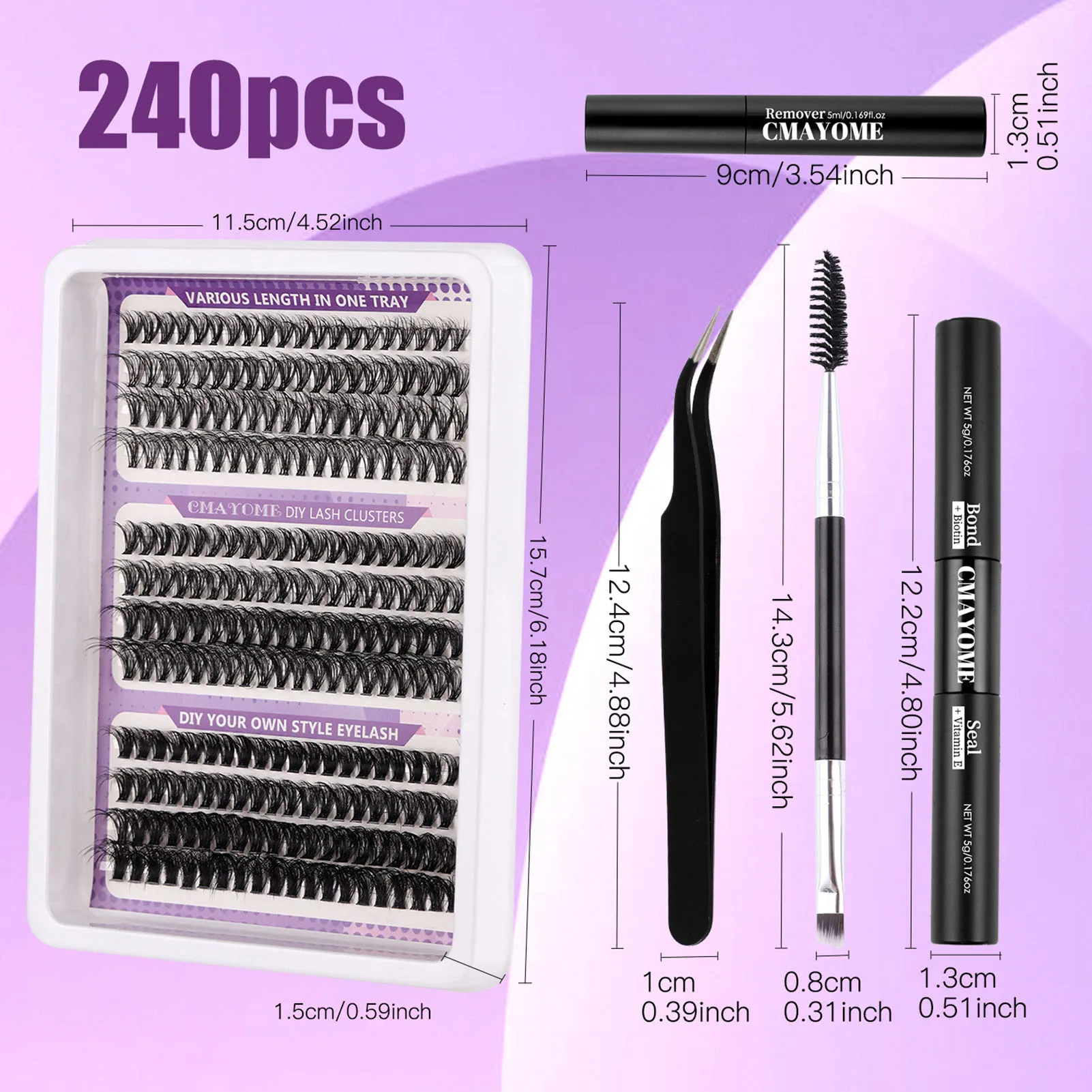 10-16mm Eyelash Clusters Kit DIY Lash Extension Kit Lash Bond And Seal And Eyelash Tweezers With Waterproof Strong Hold