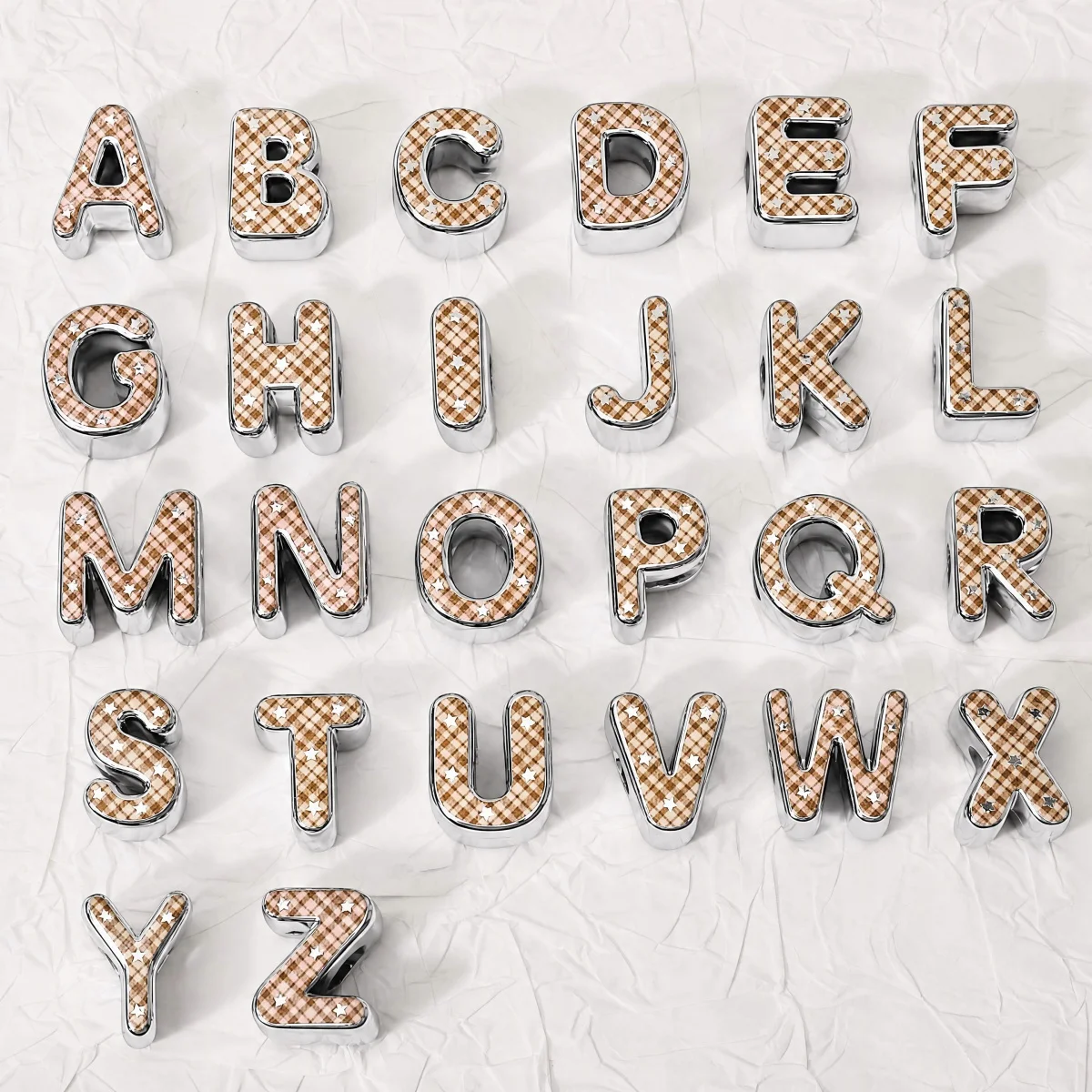 1pc/Bag 26 Letters Acrylic Brown White Plaid Star Large Hole Alphabet Beads For DIY Bracelet Necklace Jewelry Making Accessories