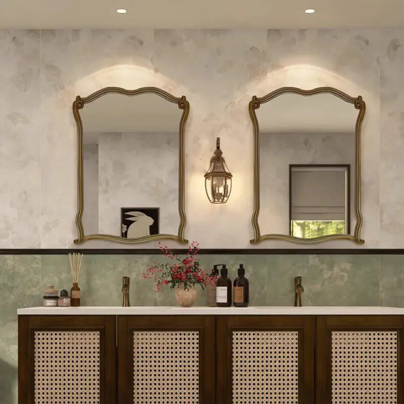 Lighted Irregular Toilet Led Bathroom Mirror Shower Smart Wall Baroque Bathroom Mirror Ornate Vintage Wood Home Furniture