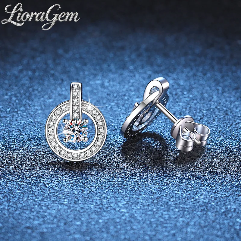 LioraGem Round Stud Clasp Women's Moissanite Earrings, Hoop-shaped D-color Moissanite Earrings Platinum PT950 Stamp